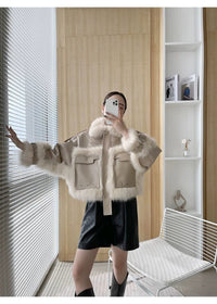 Luxurious Fox Fur & Leather Stitch Coat