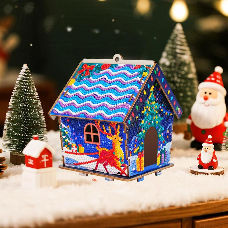 DIY 5D Diamond Painting Christmas House Puzzle – Festive Wooden Building Blocks for Holiday Decor & Handmade Gifts!