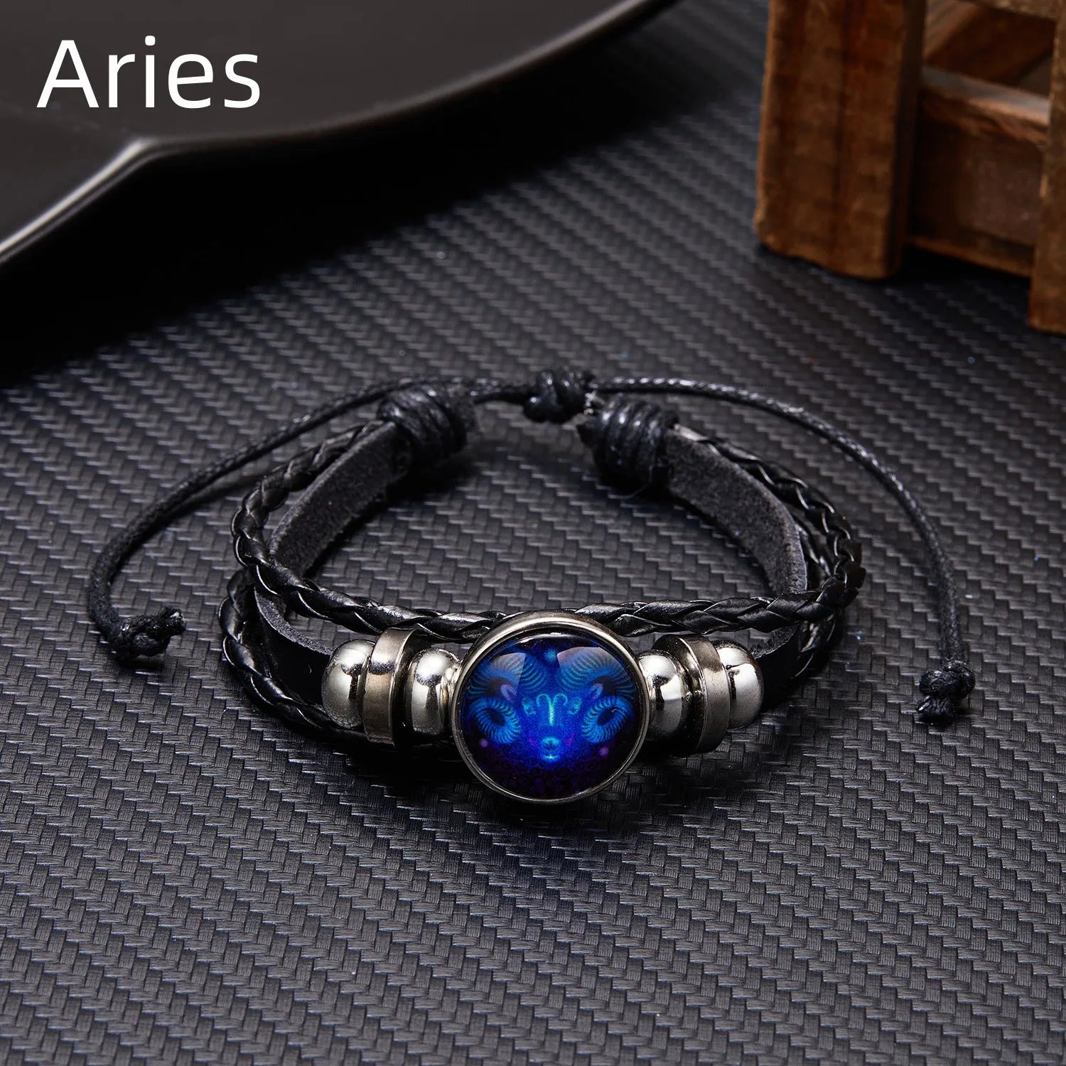 Luminous Zodiac Leather Bracelet – 12 Constellations | Adjustable Vintage Wrap for Men & Women