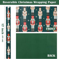 Reversible Nutcracker Christmas Wrapping Paper - 17" x 33' Foil Green Mini Roll for Holiday Celebrations and Parties
