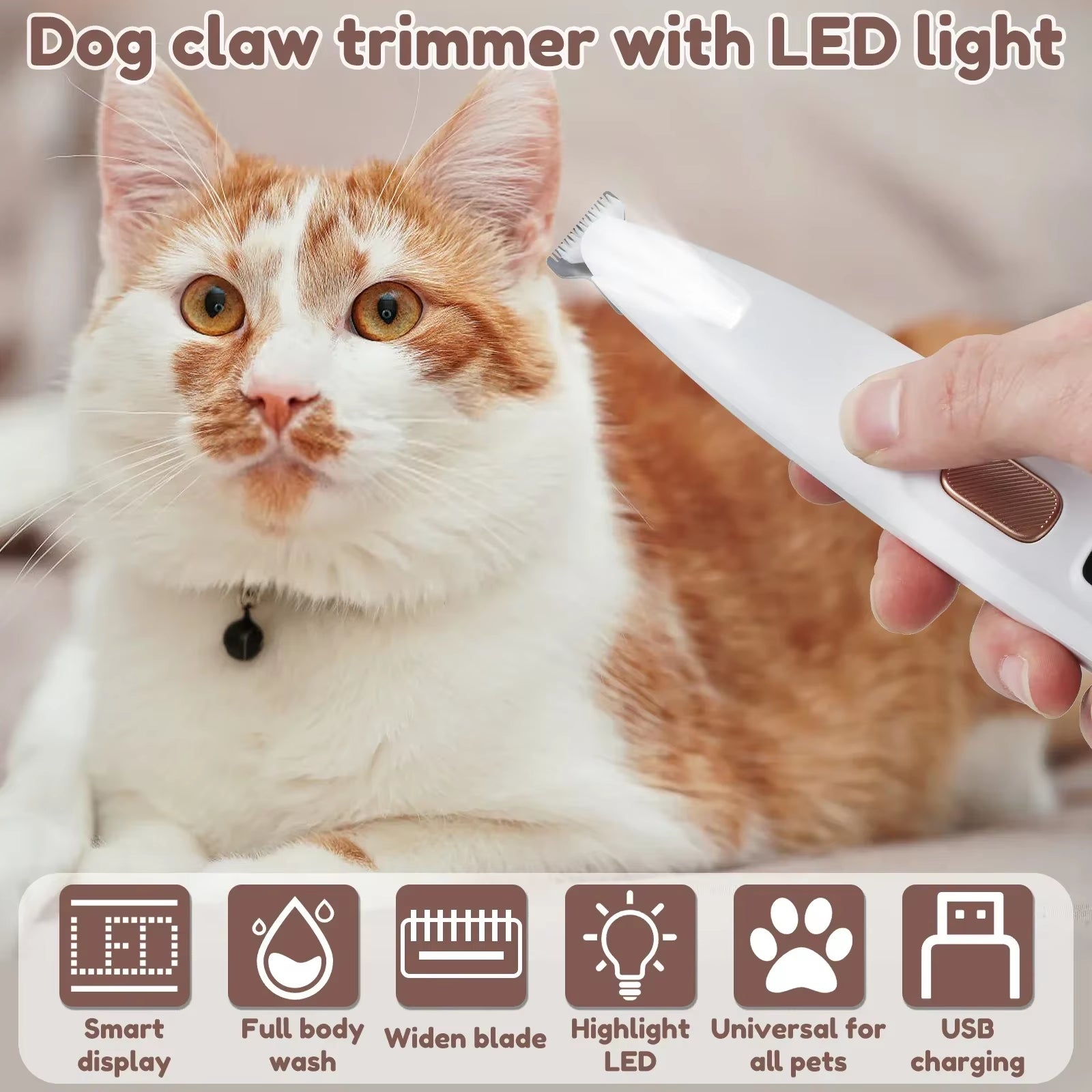 Ultimate Waterproof Dog Paw Trimmer with LED Light - Professional Pet Clippers with 18mm Wide Blade & Smart Display for Easy Grooming!