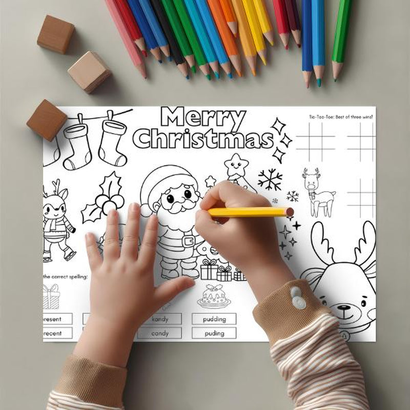 50 Pack Christmas Coloring Placemats for Kids – Fun Holiday Dinner Activity with 10 Unique Designs (11x17)