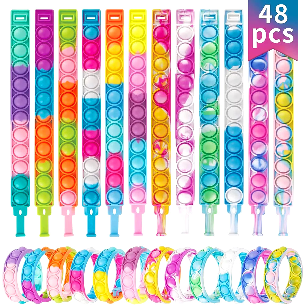 Rainbow Pop Fidget Bracelets – 24/48/72 PCS Party Pack!