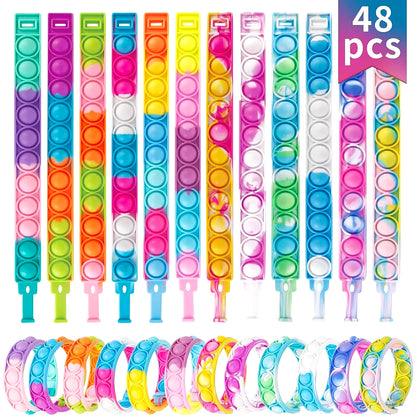Rainbow Pop Fidget Bracelets – 24/48/72 PCS Party Pack!