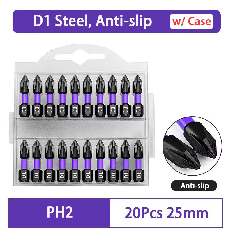 D1 Premium Shock-Proof Magnetic Screwdriver Bits Set - High Hardness PH2 in 25/50/65/70/90/150mm