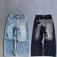 Trendy Y2K Vintage American Pattern Wide Leg Jeans - Casual Streetwear for Men & Women