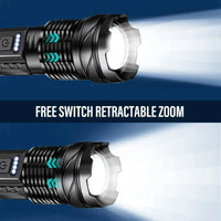 Ultra Bright Rechargeable White Laser LED Flashlight - Tactical Torch for Camping and Hiking, Built-In Battery with USB Charging