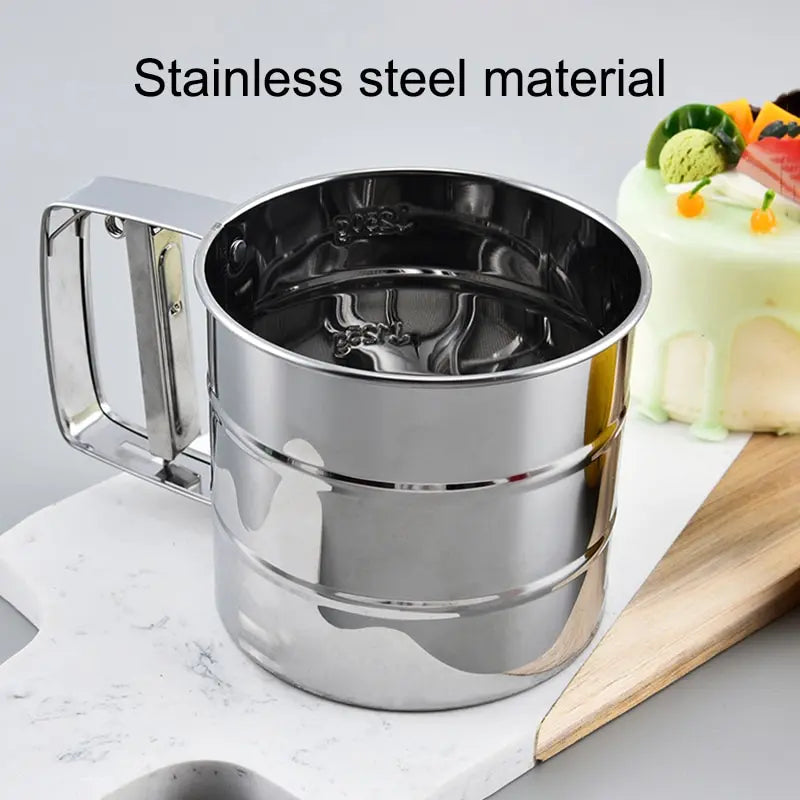 Premium Stainless Steel Flour Sifter with Hand Press - Perfect for Baking & Powder Sugar Shaking!