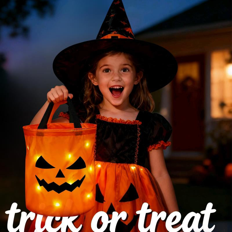 Halloween LED Pumpkin Treat Buckets - Reusable Collapsible Candy Bags for Kids (2/3/4 Pcs) - Perfect for Parties and Storage!