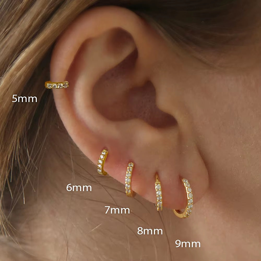 Sleek Stainless Steel Minimal Huggie Hoop Earrings with Sparkling Crystal Zirconia - Perfect for Cartilage and Tragus Piercing