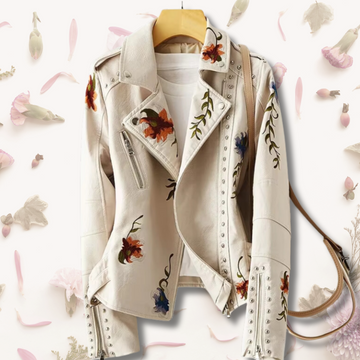Premium 100% Leather Floral Motorcycle Jacket - Unleash Your Style!