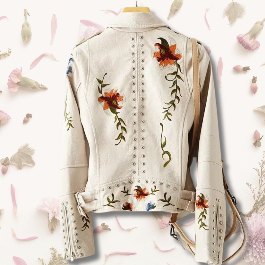 Premium 100% Leather Floral Motorcycle Jacket - Unleash Your Style!