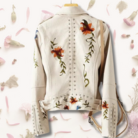 Premium 100% Leather Floral Motorcycle Jacket - Unleash Your Style!