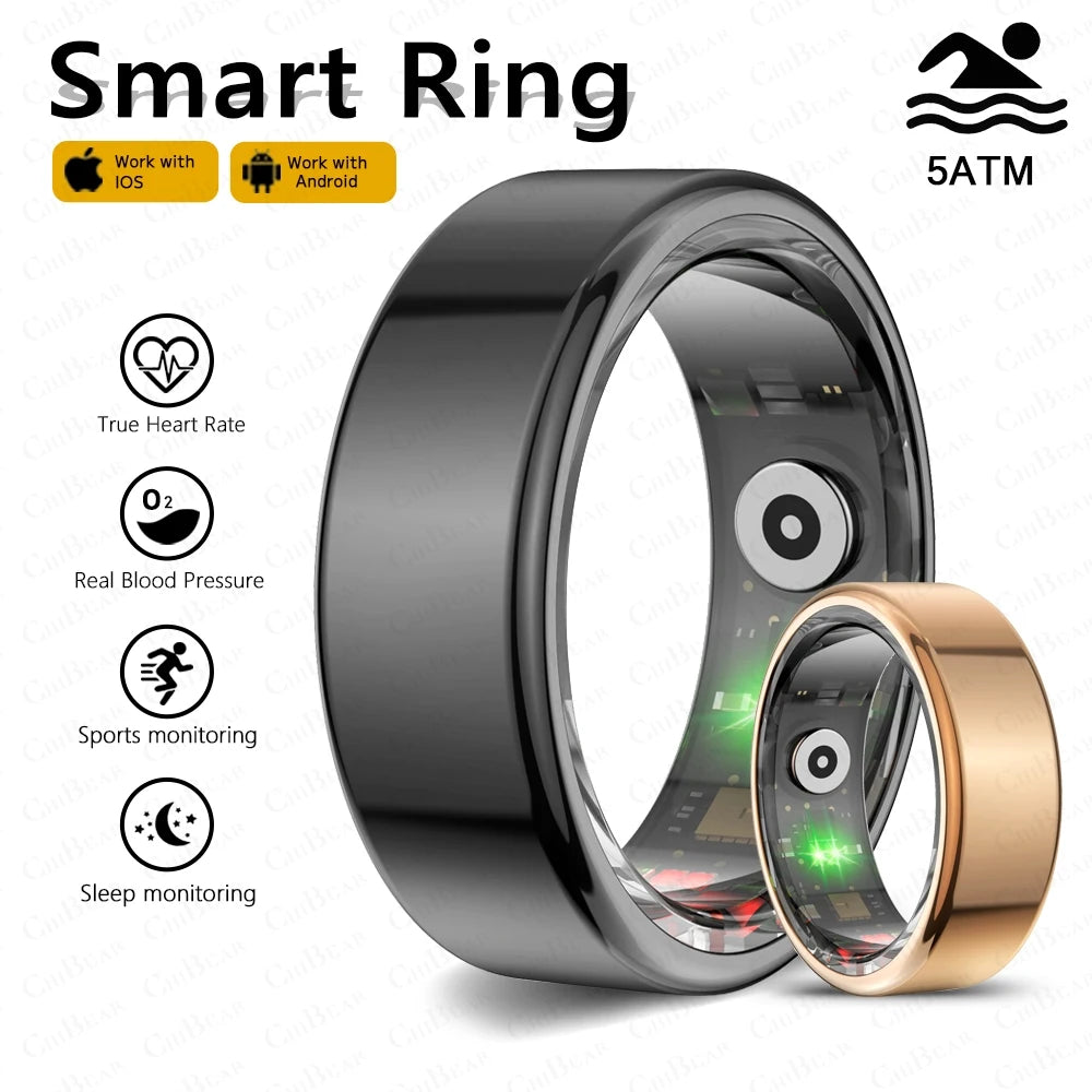 2024 Smart Ring for Teens - Waterproof Heart Rate Monitor in Stylish Stainless Steel, Perfect Jewelry Gift for Android & iOS Users