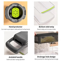 12-in-1 Multifunctional Vegetable Slicer & Chopper - Green & Black with Basket for Effortless Shredding and Grating!