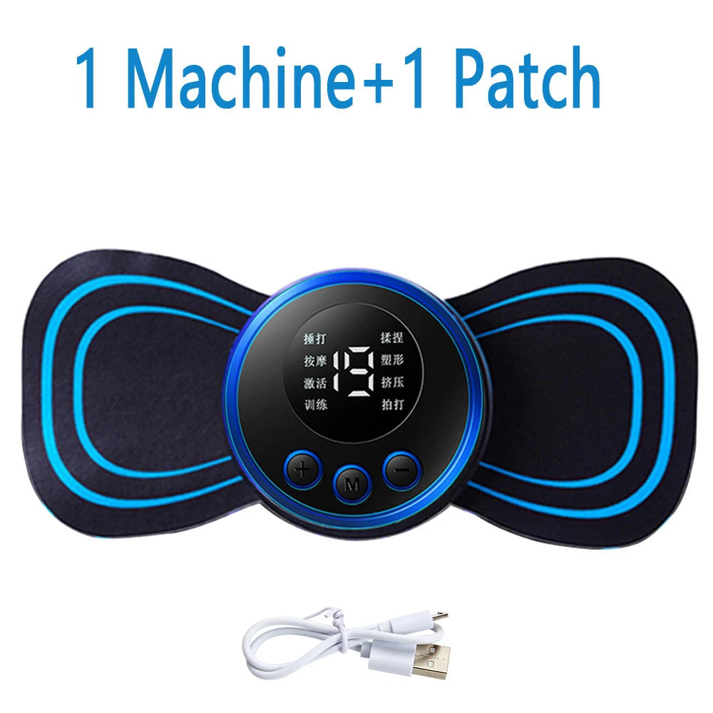4PCS EMS Neck Massager with LCD Display - Portable Pain Relief Device with 8 Pulse Modes for Cervical and Back Muscle Stimulation