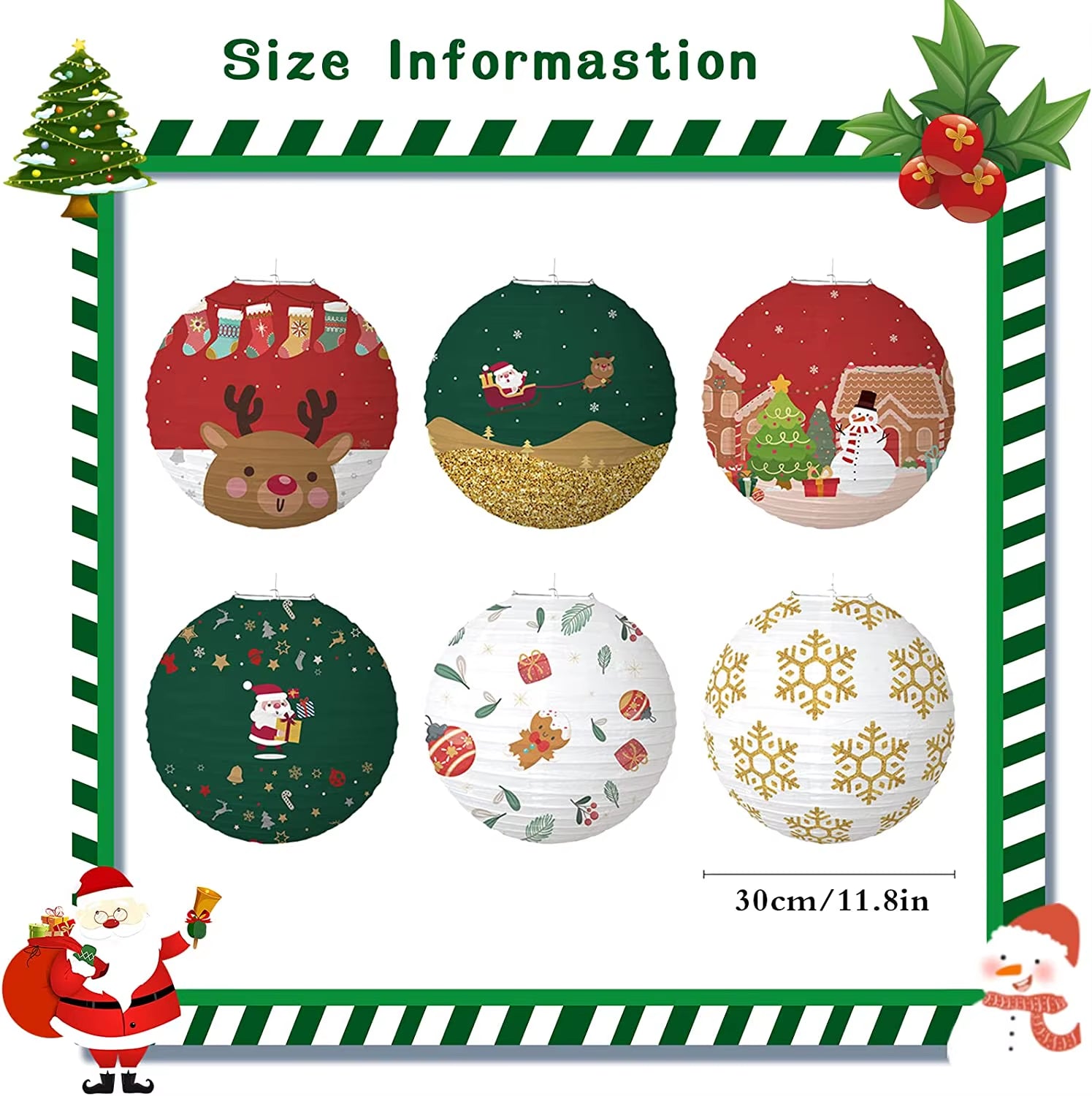 Festive Christmas Lanterns - Father Christmas, Snowman & Moose Outdoor Party Decorations