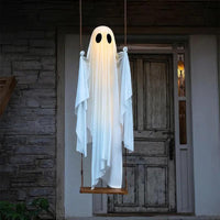 Spooky 5Ft Hanging Swinging Ghost with Lights - Perfect for Halloween Outdoor Decoration & Haunted Tree Decor for Porch and Yard