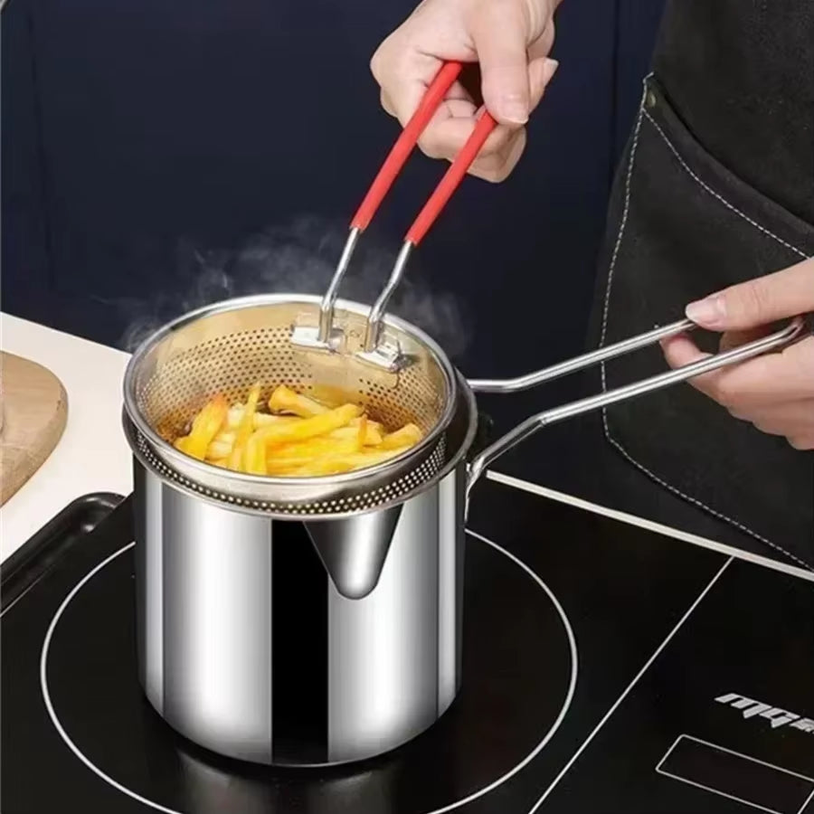 Versatile Stainless Steel Fryer - Perfect for Crispy French Fries and Juicy Chicken Wings, Compact Oil Pot with Built-in Filter Screen