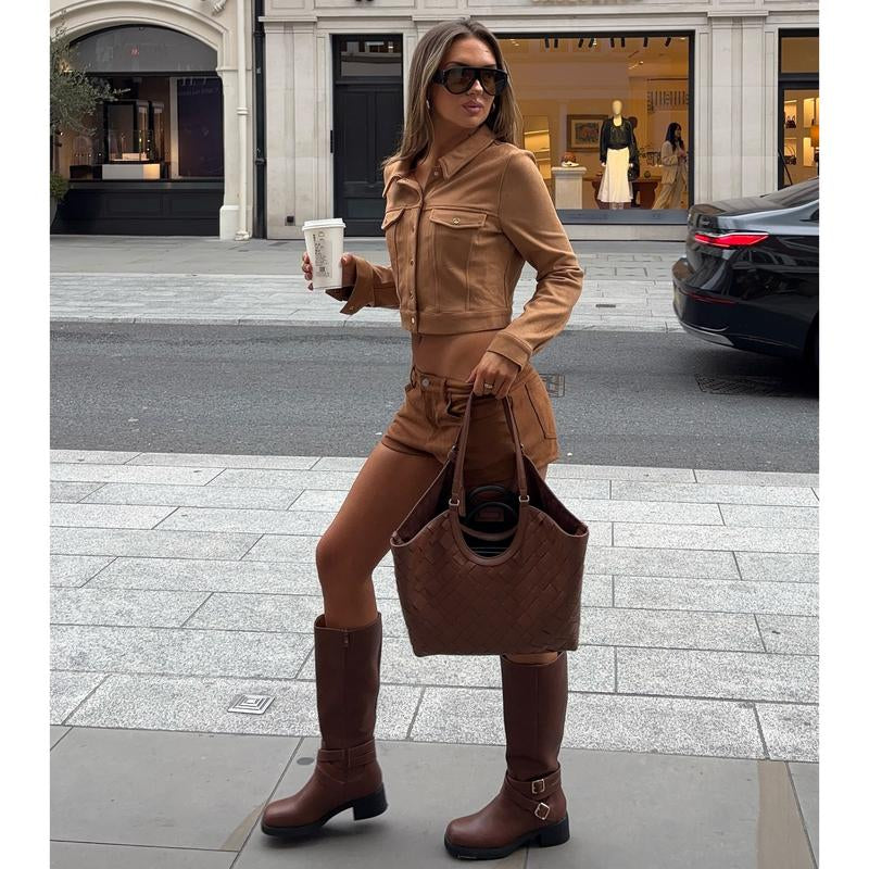 Chic Faux Suede Crop Jacket - Effortless Style On the Go!