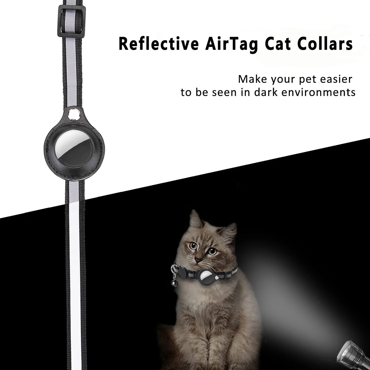 Reflective Waterproof Cat Collar with Breakaway Feature, Adjustable Fit, and Airtag Holder - Includes Bell Accessory