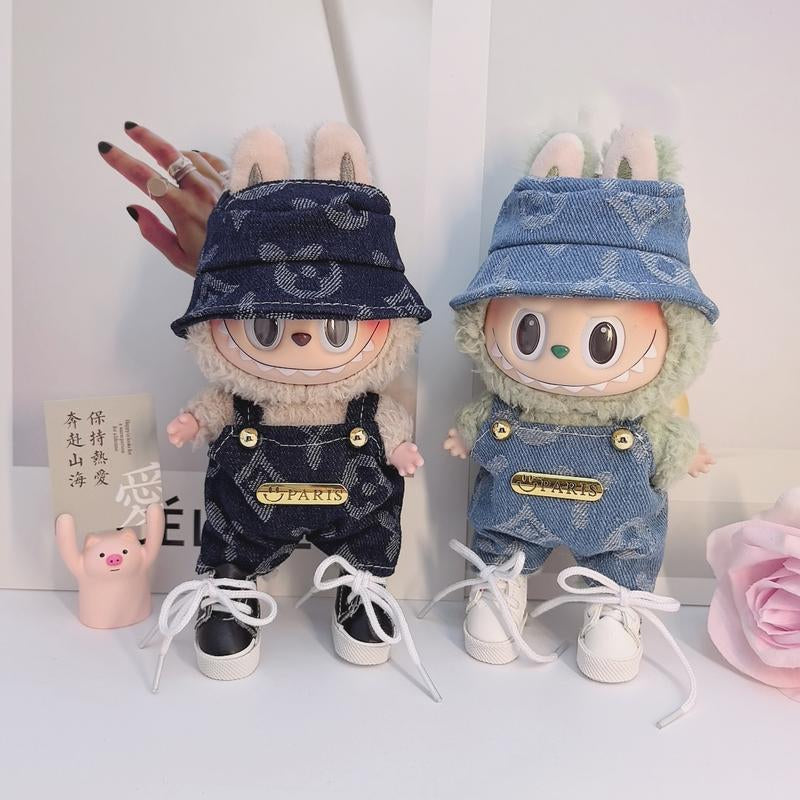 Labubu Fashion Miniature Outfit Set – Trendy Suspender Pant Replacement & Purse for 12" Oak Small Dolls – Blind Box Surprise!