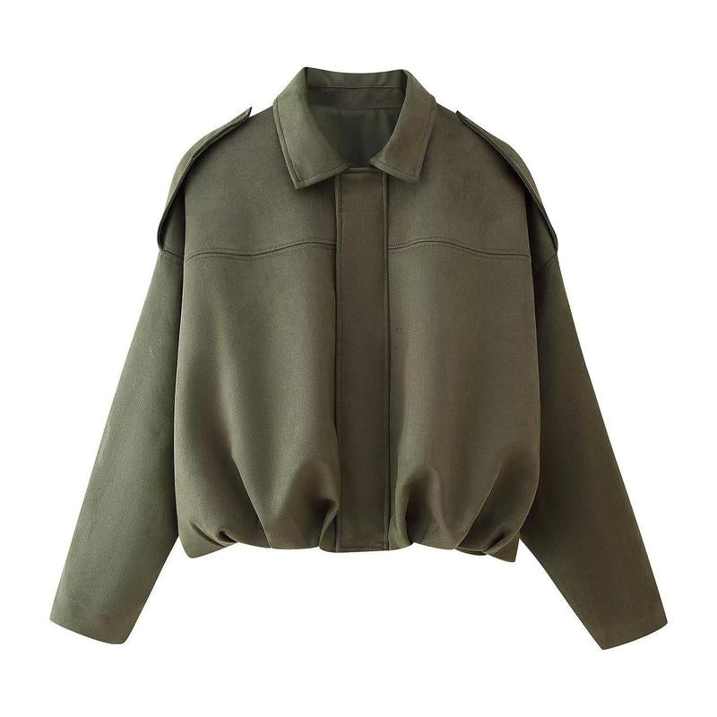 Cozy Vintage Women's Winter Jacket - Stylish Collared Zippered Long Sleeve Outerwear for Fall & Winter, Cropped with Epaulets