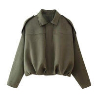 Cozy Vintage Women's Winter Jacket - Stylish Collared Zippered Long Sleeve Outerwear for Fall & Winter, Cropped with Epaulets