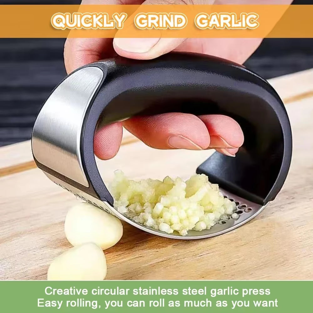 Stainless Steel Garlic Press & Chopper - Essential Kitchen Gadget for Easy Garlic Crushing and Vegetable Chopping