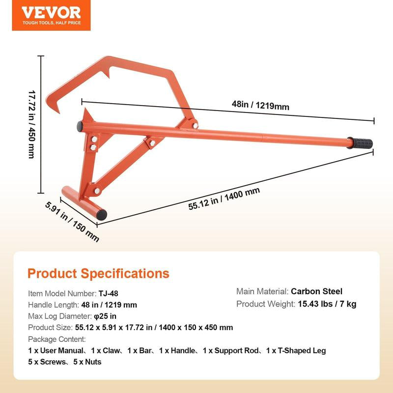 VEVOR Heavy Duty 46.5" Timberjack Log Lifter - Effortlessly Roll Logs Up to 25" Diameter
