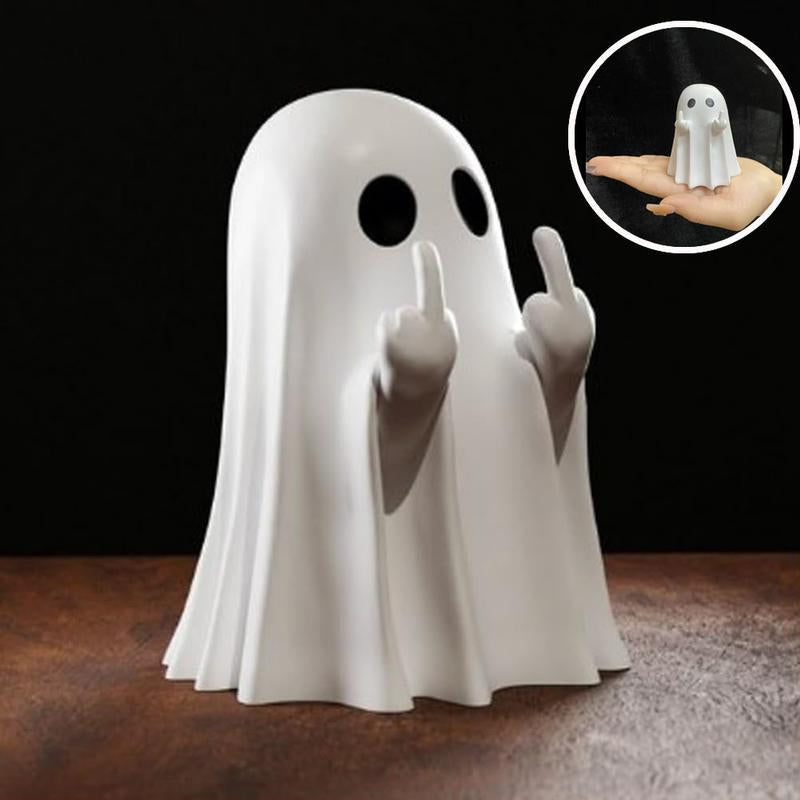 Spooky Middle Finger Ghost Figurine - Cute & Edgy Halloween Decor for Indoor & Outdoor Fun!