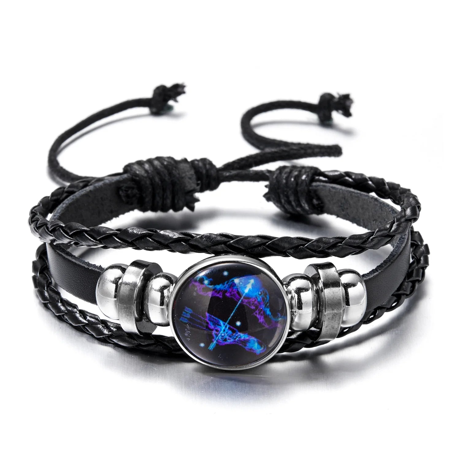 Luminous Zodiac Leather Bracelet – 12 Constellations | Adjustable Vintage Wrap for Men & Women