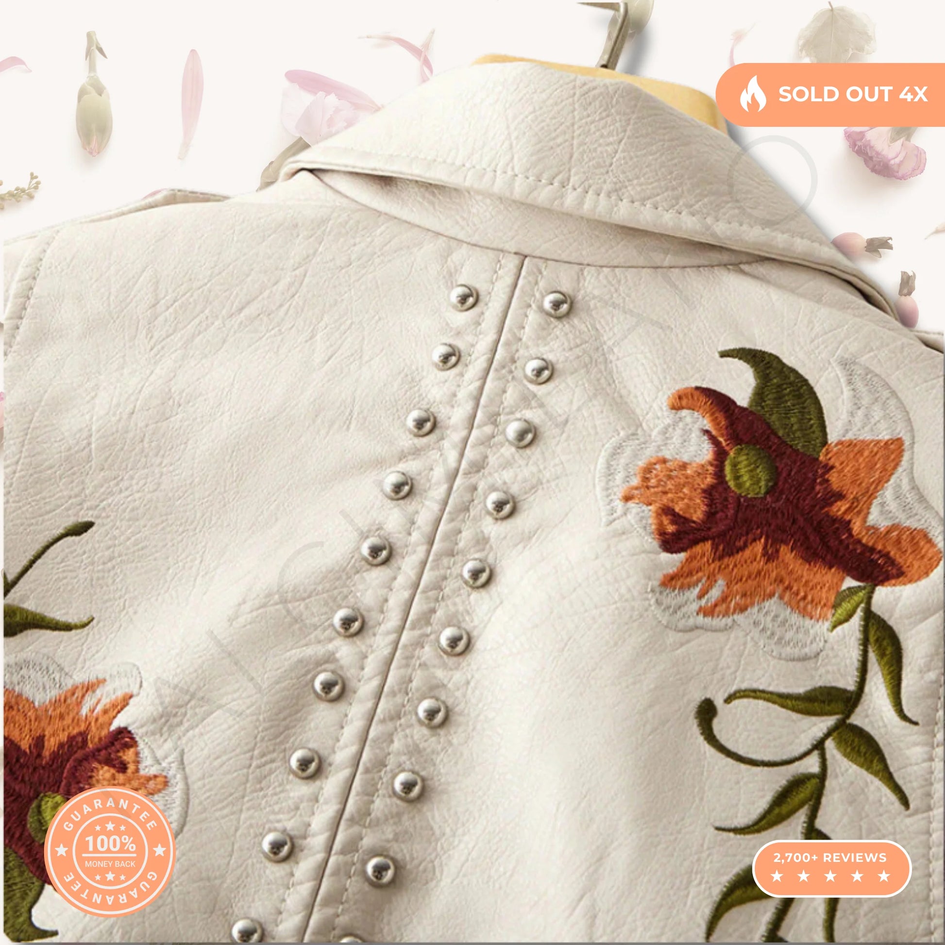 Premium 100% Leather Floral Motorcycle Jacket - Unleash Your Style!