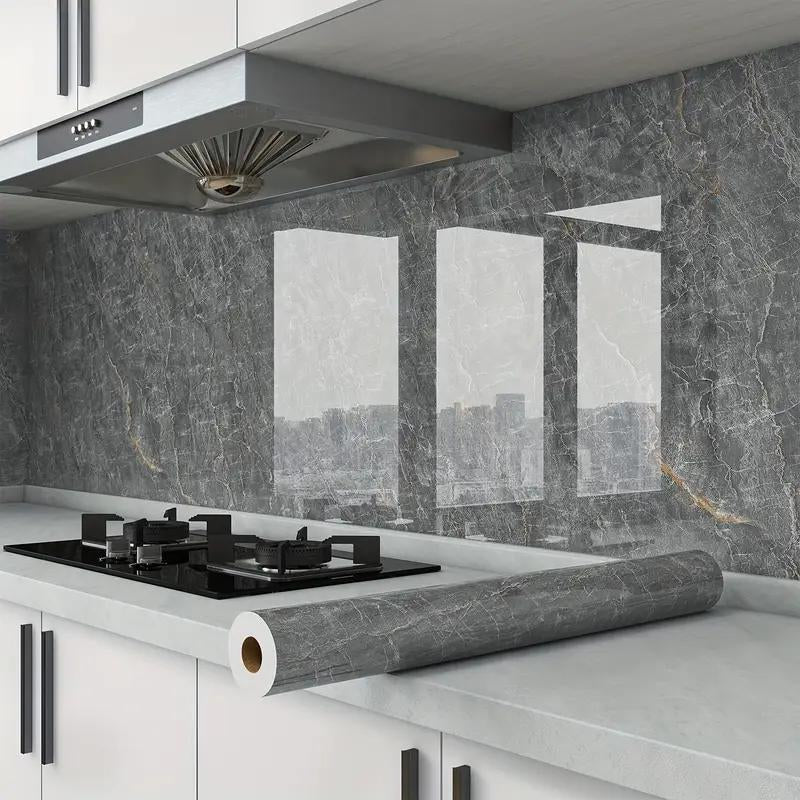 Stylish Marble Pattern Self-Adhesive Wallpaper - Waterproof & Oil-Proof Wall Decal for Home Kitchen, Living Room, and Bedroom Décor