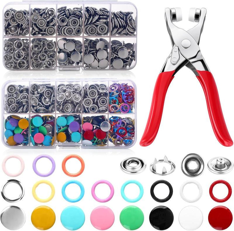 Ultimate Buttons & Pliers Tool Kit - 200 Metal Sewing Buttons & Snapfastener Pliers Set for Seamless Stitching, Perfect Gift for Your Wife!