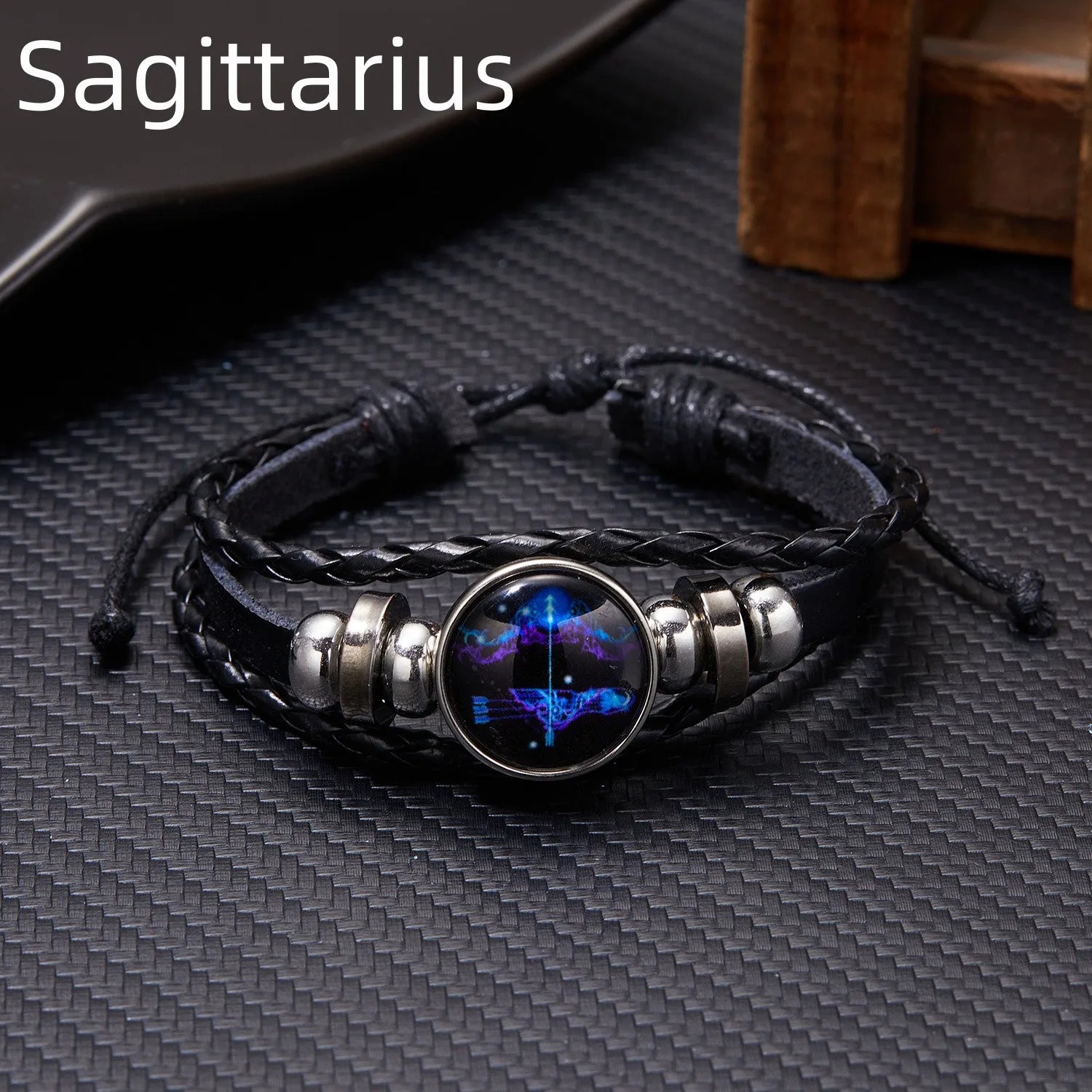 Luminous Zodiac Leather Bracelet – 12 Constellations | Adjustable Vintage Wrap for Men & Women