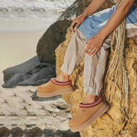 Stylish UGG Tazz Women's Plush Sheepskin Platform Slippers - Cozy Indoor/Outdoor Winter Boots with Suede & Embroidery