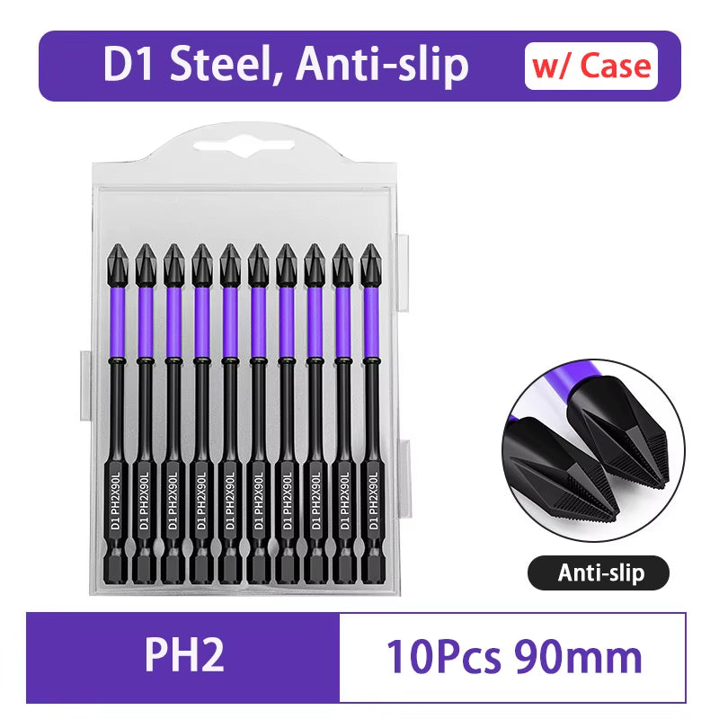 D1 Premium Shock-Proof Magnetic Screwdriver Bits Set - High Hardness PH2 in 25/50/65/70/90/150mm