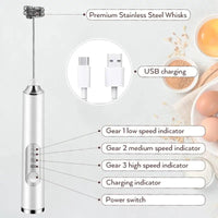 Versatile Rechargeable Milk Frother with 3 Heads & Speeds - Perfect for Lattes, Cappuccinos, Matcha, and More!