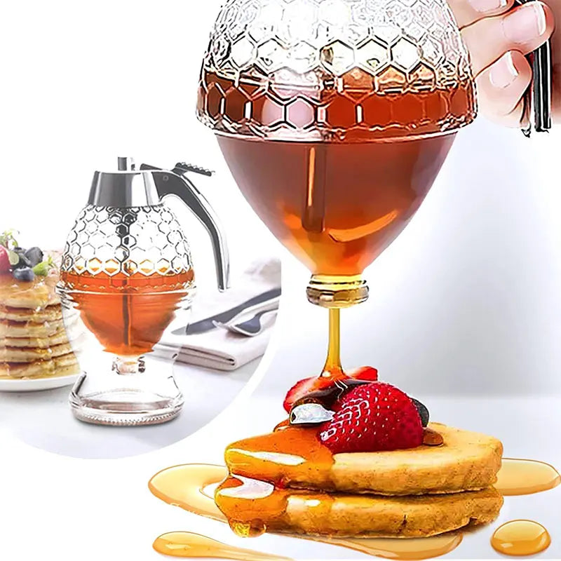 Revolutionary No Drip Honey Pourer with Stand - Elegant Storage Jar for Syrups, Juices, and More!