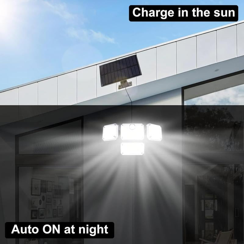 Illuminate Your Outdoors: 4-Head Solar LED Motion Sensor Light with Remote Control - Waterproof Security Solution for Front Door, Yard, and Garage!