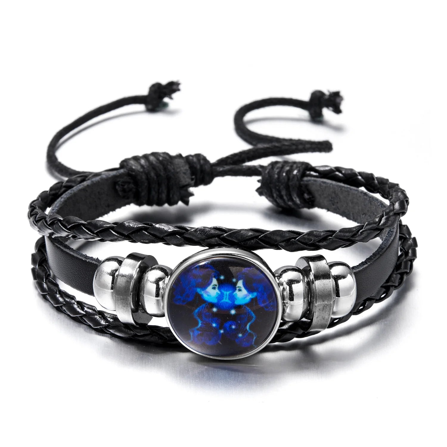 Luminous Zodiac Leather Bracelet – 12 Constellations | Adjustable Vintage Wrap for Men & Women