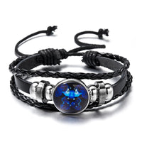 Luminous Zodiac Leather Bracelet – 12 Constellations | Adjustable Vintage Wrap for Men & Women
