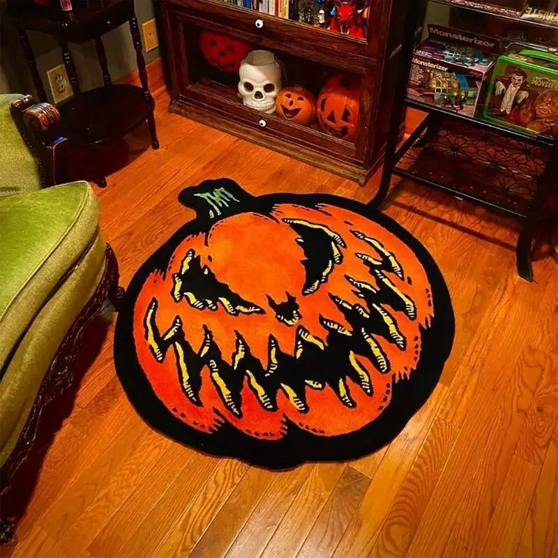 Spooky Chic Halloween Pumpkin Plush Round Carpet - Cozy Decorative Rug for Living Room, Bedroom, and Game Room