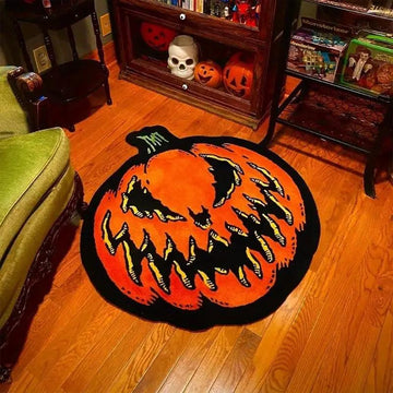 Spooky Chic Halloween Pumpkin Plush Round Carpet - Cozy Decorative Rug for Living Room, Bedroom, and Game Room