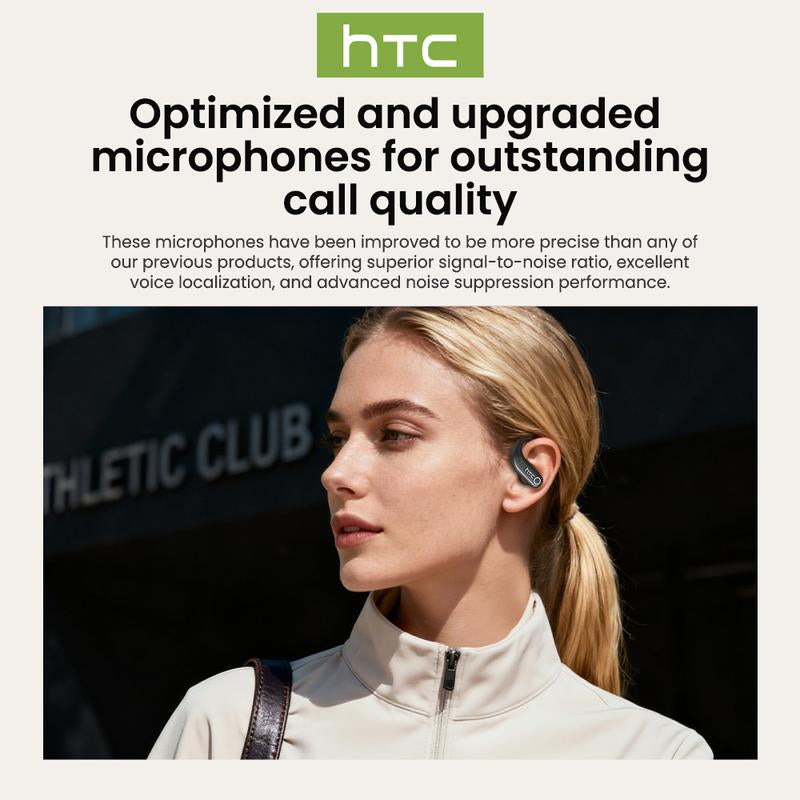 HTC NE61 Wireless Bluetooth Earbuds - Real-Time 134 Language Translation, Heart Rate Monitor, IPX5 Waterproof, 45H Battery Life, Noise Cancelling, Full Color Touch Screen, Compatible with iOS & Android