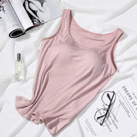 2023 Women's Slim Fit Built-in Bra Vest Tops - Stylish Solid Color Padded Casual Tank Shirts
