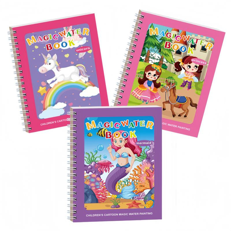 Magic Mess-Free Water Coloring Book for Toddlers - Reusable 3/6 Pack Educational Drawing Activity - Perfect Travel Toy for Kids 3-6 Years Old