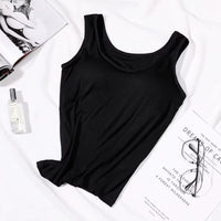 2023 Women's Slim Fit Built-in Bra Vest Tops - Stylish Solid Color Padded Casual Tank Shirts