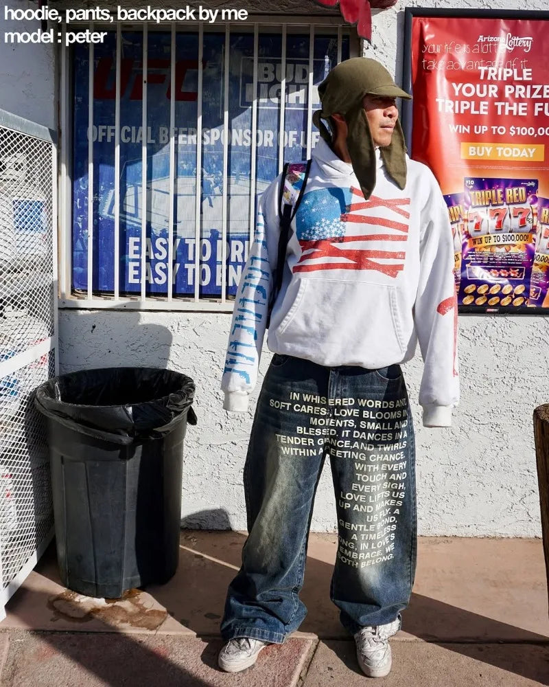 Trendy Y2K Vintage American Pattern Wide Leg Jeans - Casual Streetwear for Men & Women
